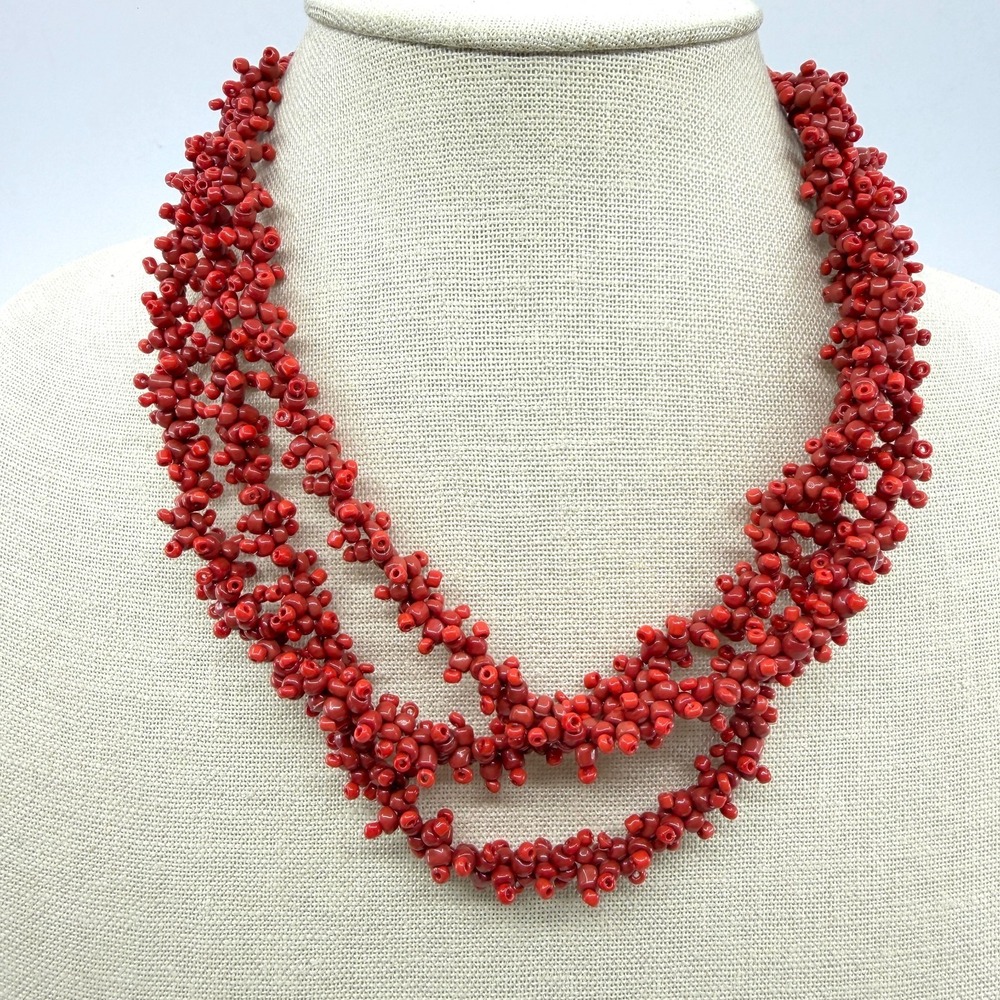 Statement Red Beaded Multi-Strand Necklace Vibrant Boho Festival Layered Jewelry
